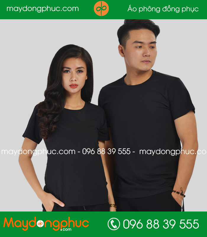 Áo phông đồng phục cổ tròn màu Đen