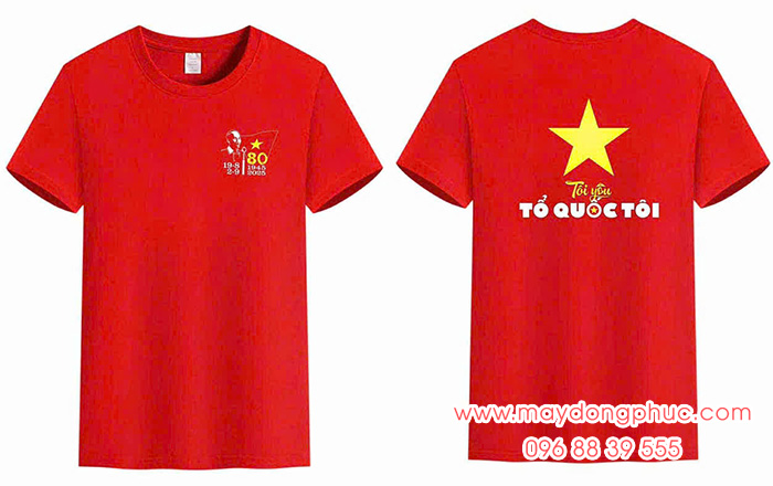 May Áo cờ đỏ sao vàng cổ tròn kỉ niệm 80 năm – Tôi yêu Tổ quốc tôi