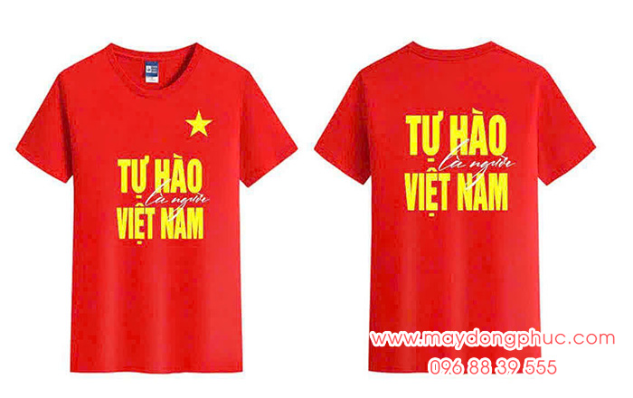 May Áo cờ đỏ sao vàng in Tự hào là người Việt Nam