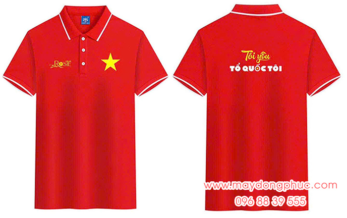 May Áo phông màu đỏ In sao vàng cùng Tôi yêu Tổ quốc Tôi – Roise