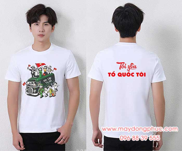 May Áo phông màu trắng In Tôi yêu Tổ quốc tôi - mẫu 2