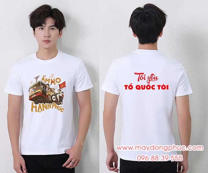 May Áo phông màu trắng In Tôi yêu Tổ quốc tôi