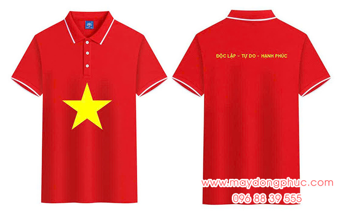 May Áo polo cờ đỏ sao vàng In Độc Lập – Tự Do – Hạnh Phúc