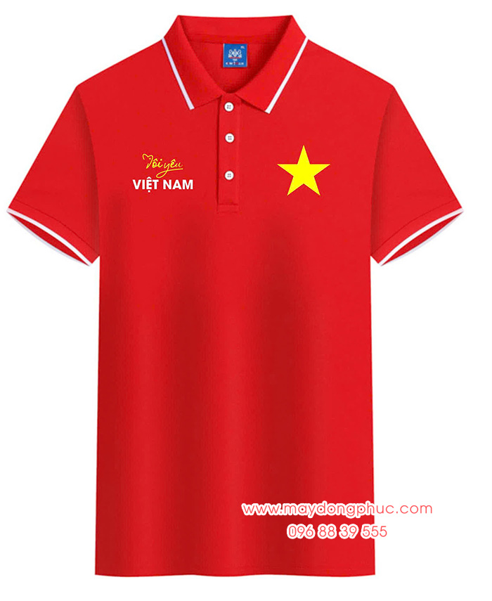 May Áo polo cờ đỏ sao vàng In Tôi yêu Việt Nam