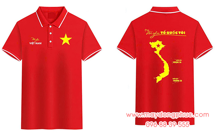 May Áo polo cờ đỏ sao vàng chữ Tôi yêu Việt Nam – Tôi yêu Tổ quốc Tôi
