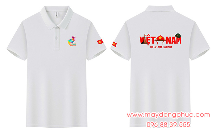May Áo polo màu trắng Nhà hát tuổi trẻ Việt Nam – Độc lập – Tự do – Hạnh Phúc