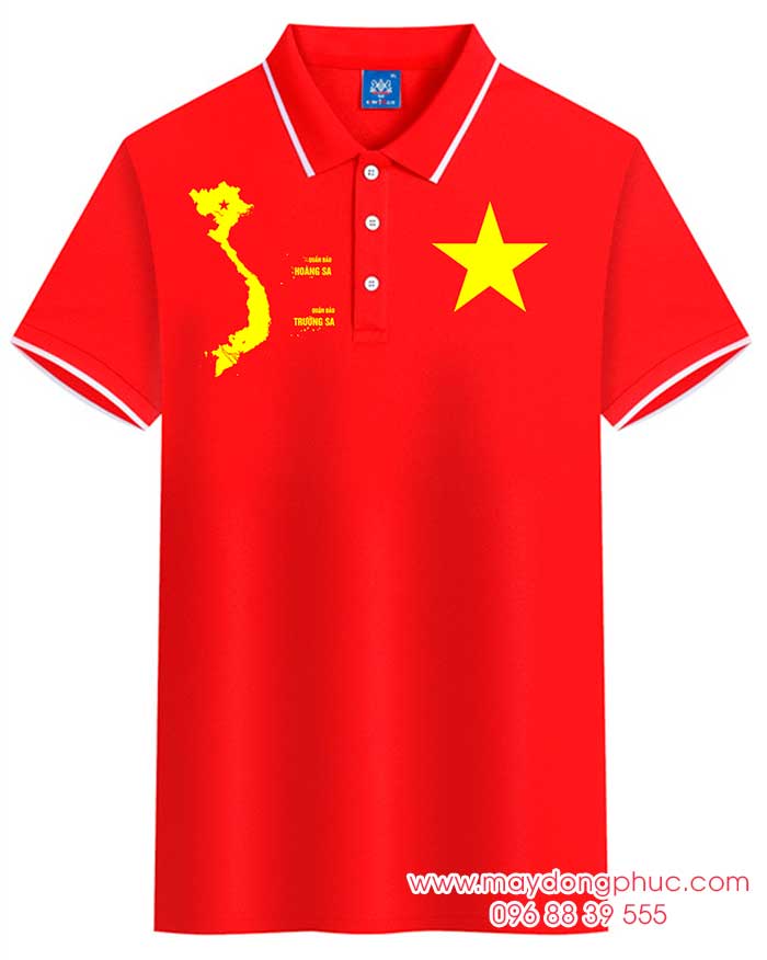 May áo cờ đỏ sao vàng cùng hình bản đồ Quần đảo Trường Sa-Hoàng Sa