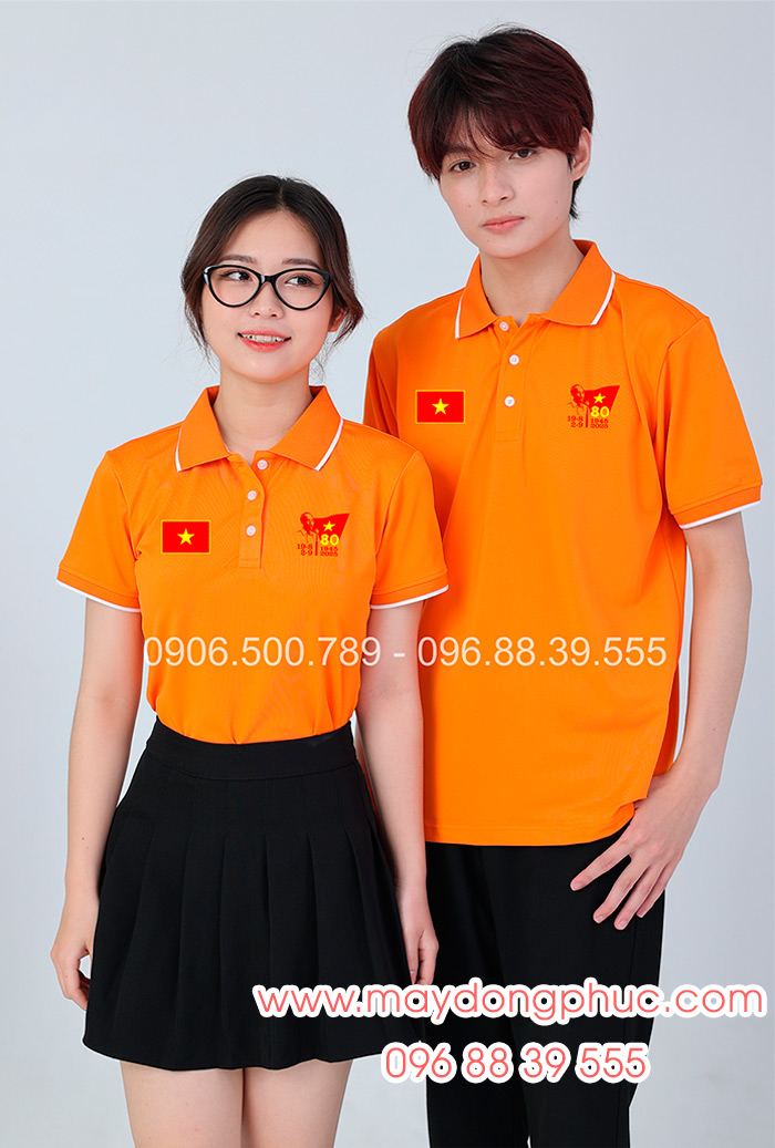May áo màu cam In lá cờ đỏ sao vàng kỉ niệm 80 năm Cách mạng tháng 8 – Quốc Khánh 2-9