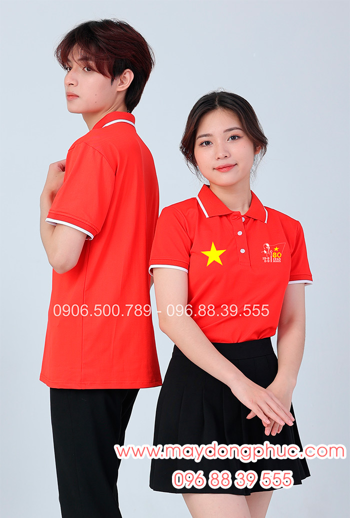 May áo màu đỏ In lá cờ đỏ sao vàng kỉ niệm 80 năm Cách mạng tháng 8 – Quốc Khánh 2-9