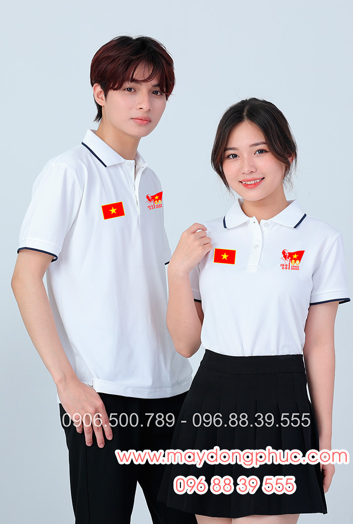 May áo màu trắng In lá cờ đỏ sao vàng kỉ niệm 80 năm Cách mạng tháng 8 – Quốc Khánh 2-9 - mẫu 3