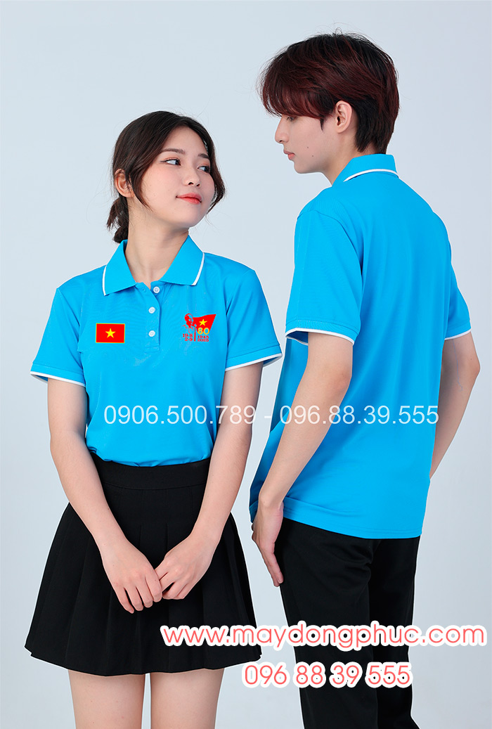 May áo màu xanh YA In lá cờ đỏ sao vàng kỉ niệm 80 năm Cách mạng tháng 8 – Quốc Khánh 2-9