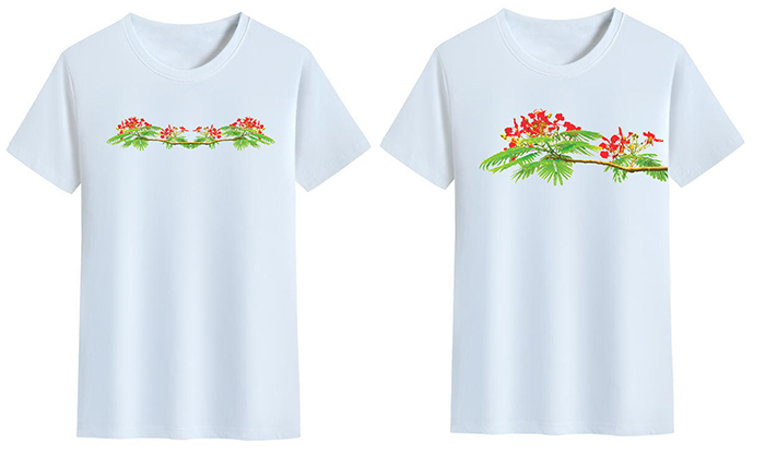 May áo phông cổ tròn In cành hoa phượng