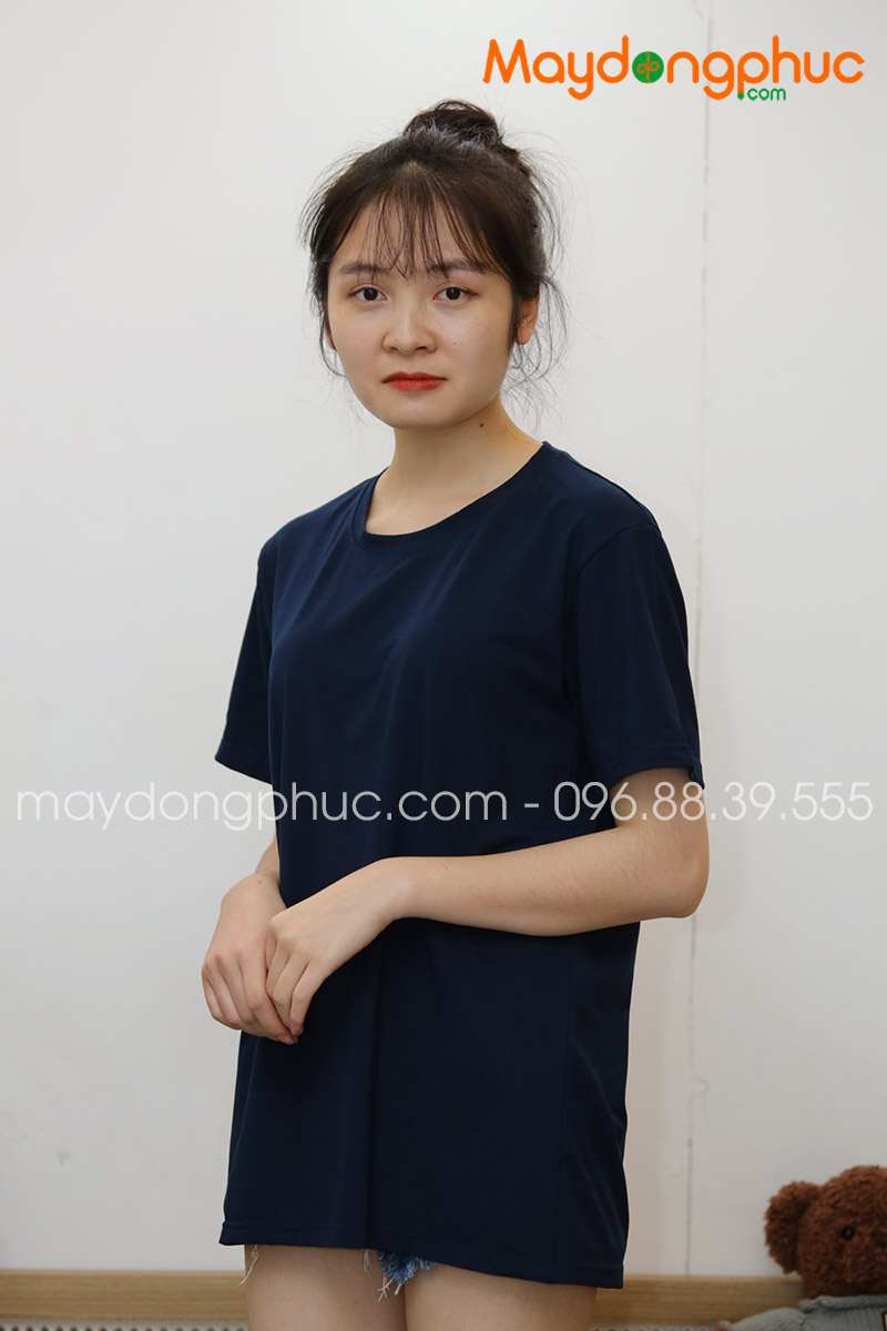 Áo phông tay lỡ màu xanh đen - mẫu 4