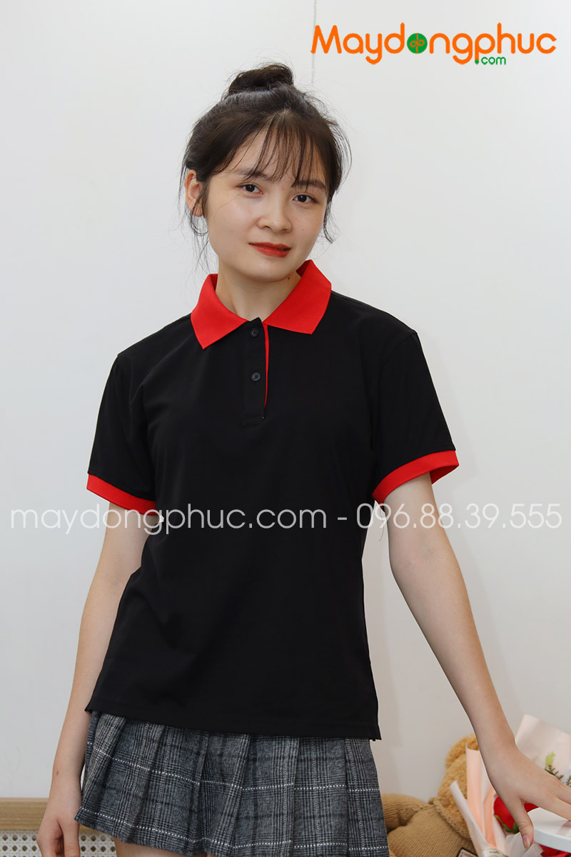 Áo phông polo màu đen cổ đỏ