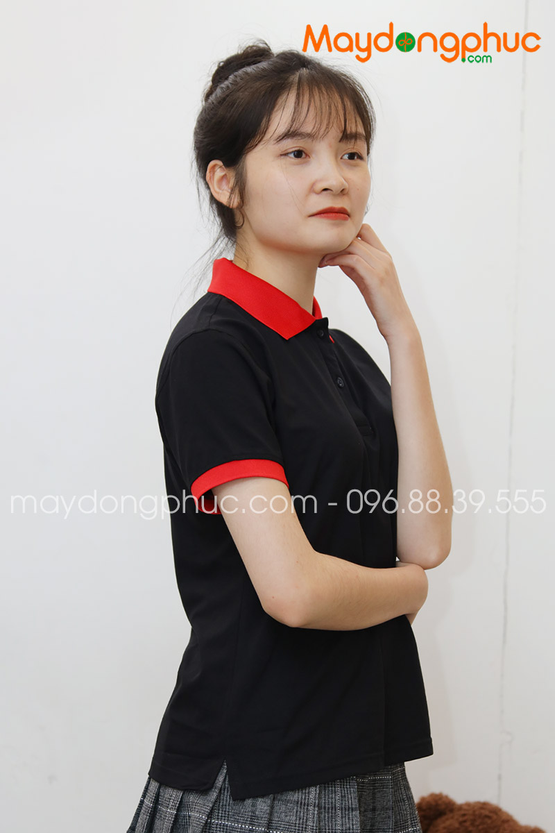 Áo phông polo màu đen cổ đỏ - mẫu 2