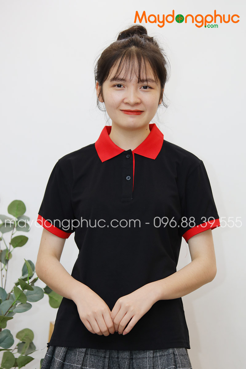 Áo phông polo màu đen cổ đỏ - mẫu 4