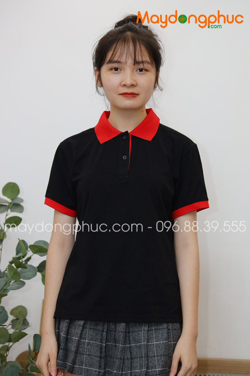 Áo phông polo màu đen cổ đỏ - mẫu 5