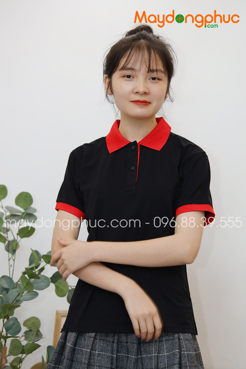 Áo phông polo màu đen cổ đỏ - mẫu 6