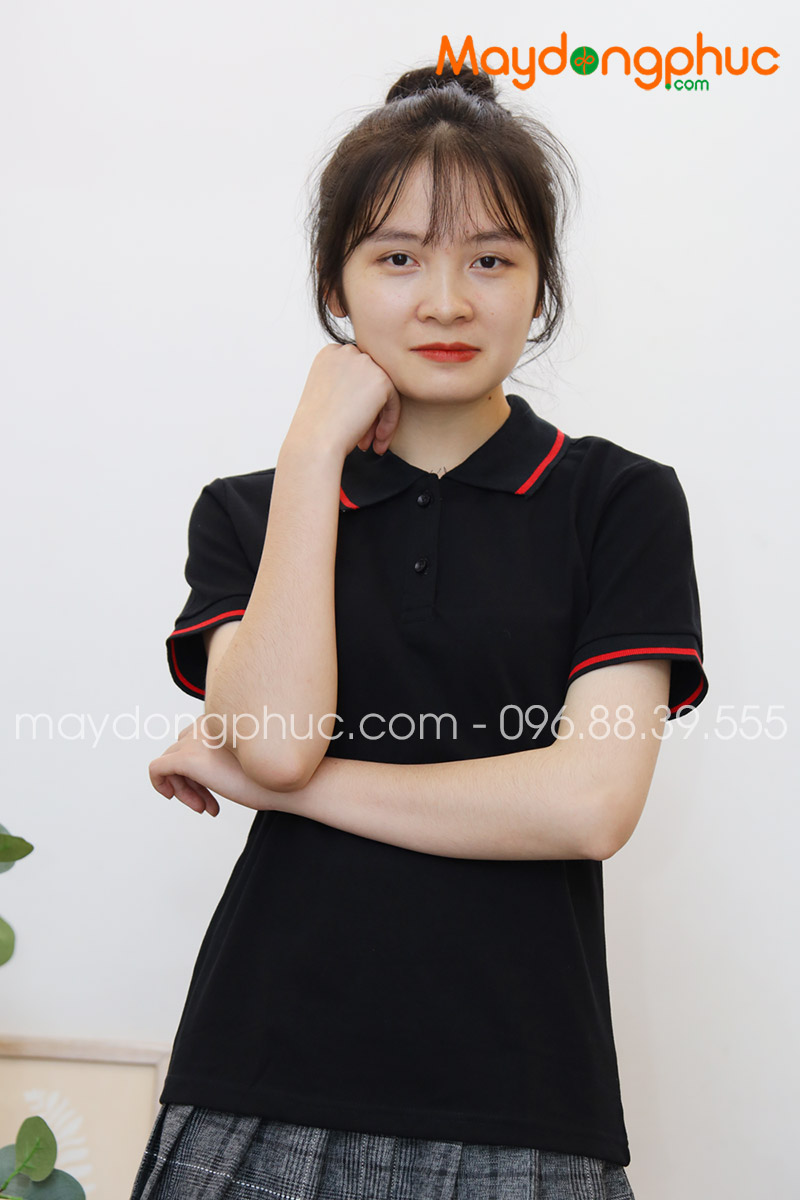 Áo phông polo màu đen viền đỏ