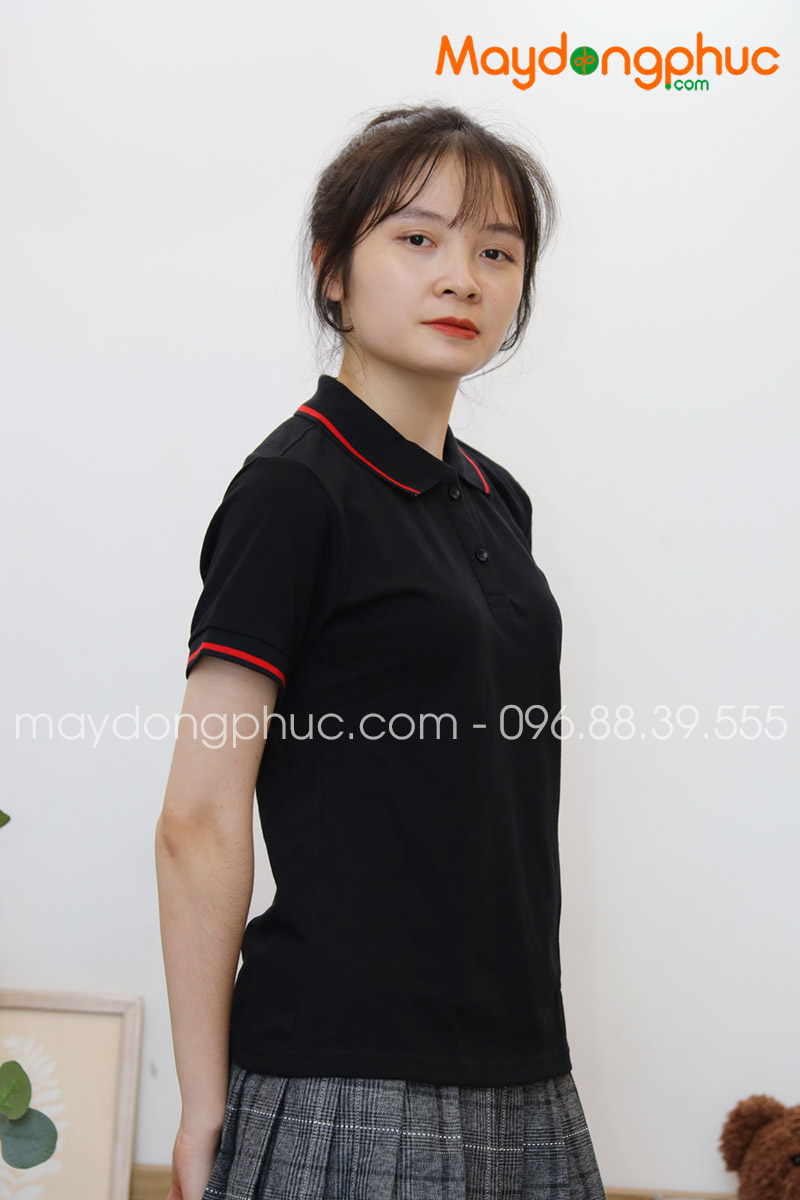 Áo phông polo màu đen viền đỏ - mẫu 2
