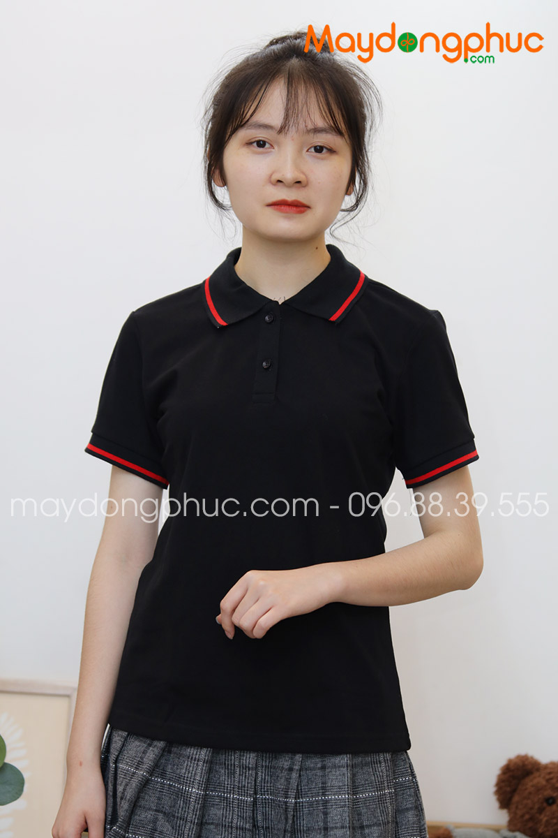Áo phông polo màu đen viền đỏ - mẫu 3