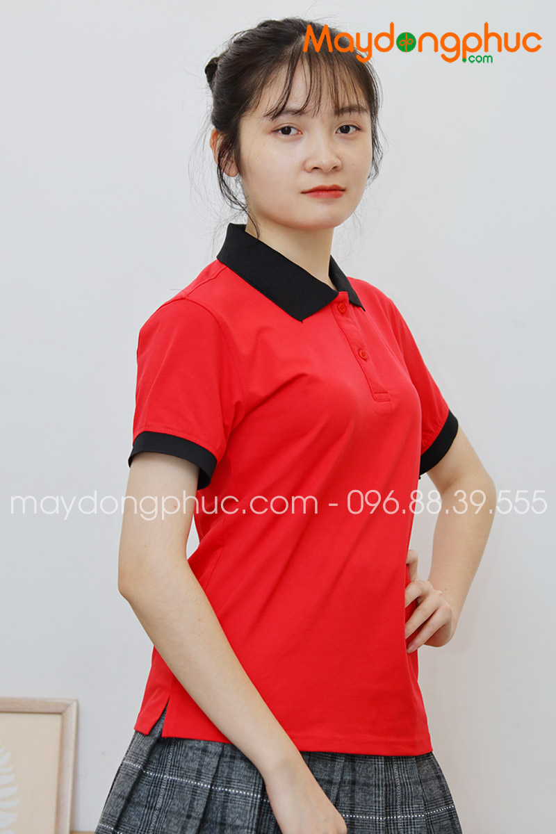 Áo phông polo màu đỏ cổ đen - mẫu 2