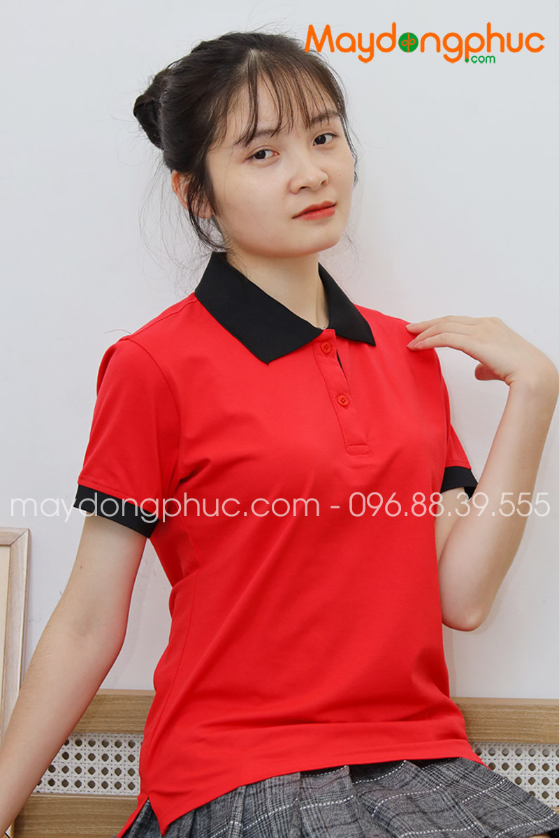 Áo phông polo màu đỏ cổ đen - mẫu 5