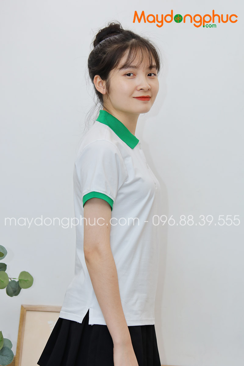 Áo phông polo màu trắng cổ xanh - mẫu 2