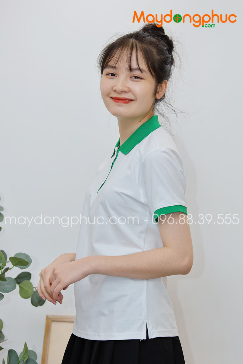 Áo phông polo màu trắng cổ xanh - mẫu 3