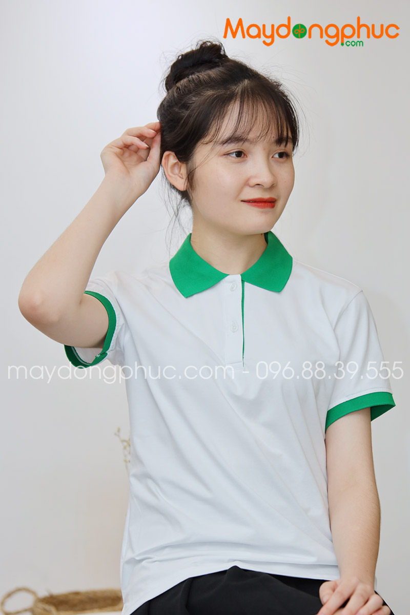 Áo phông polo màu trắng cổ xanh - mẫu 4