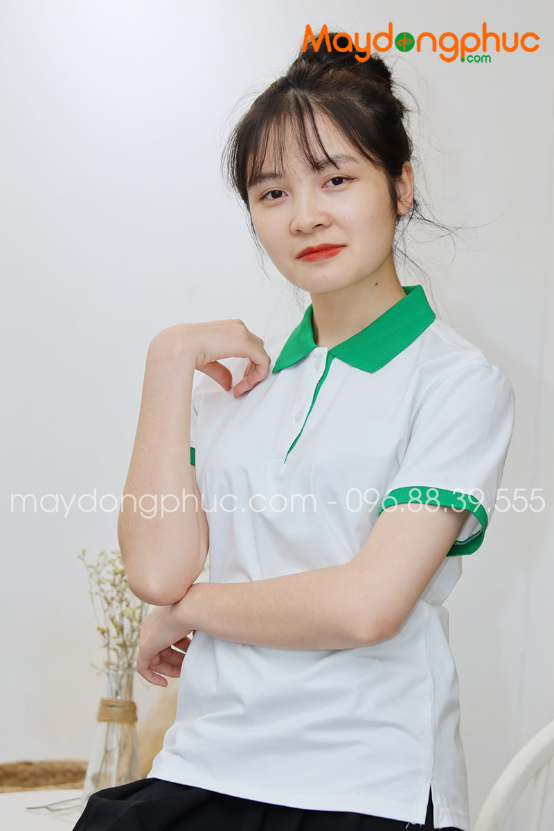 Áo phông polo màu trắng cổ xanh - mẫu 5