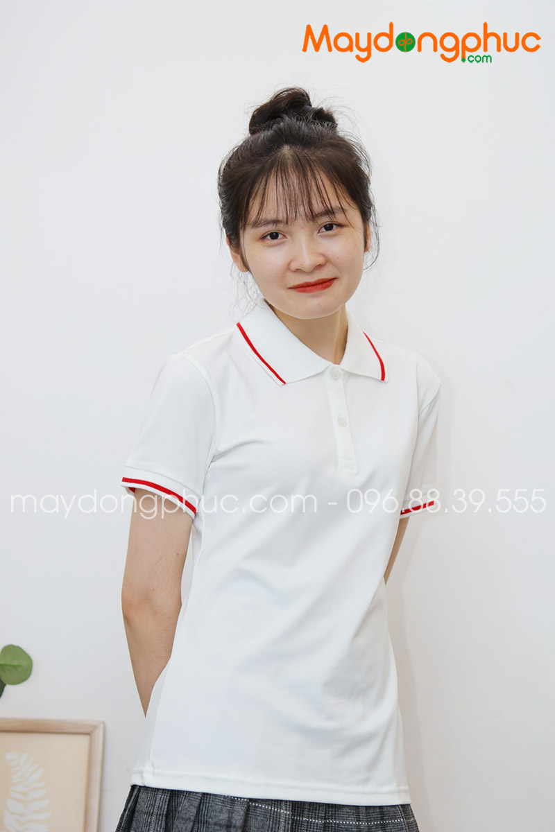 Áo phông polo màu trắng viền đỏ - mẫu 2