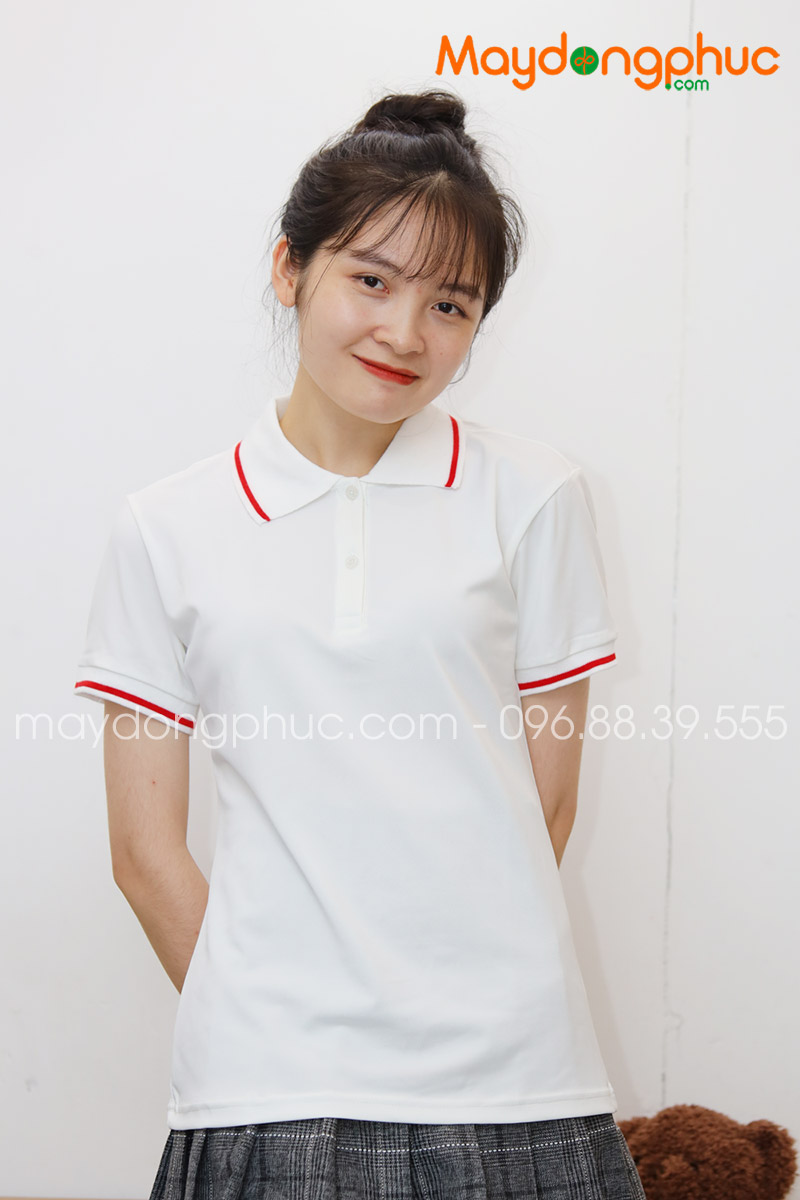 Áo phông polo màu trắng viền đỏ - mẫu 3