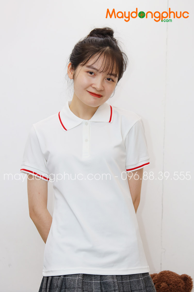 Áo phông polo màu trắng viền đỏ - mẫu 4