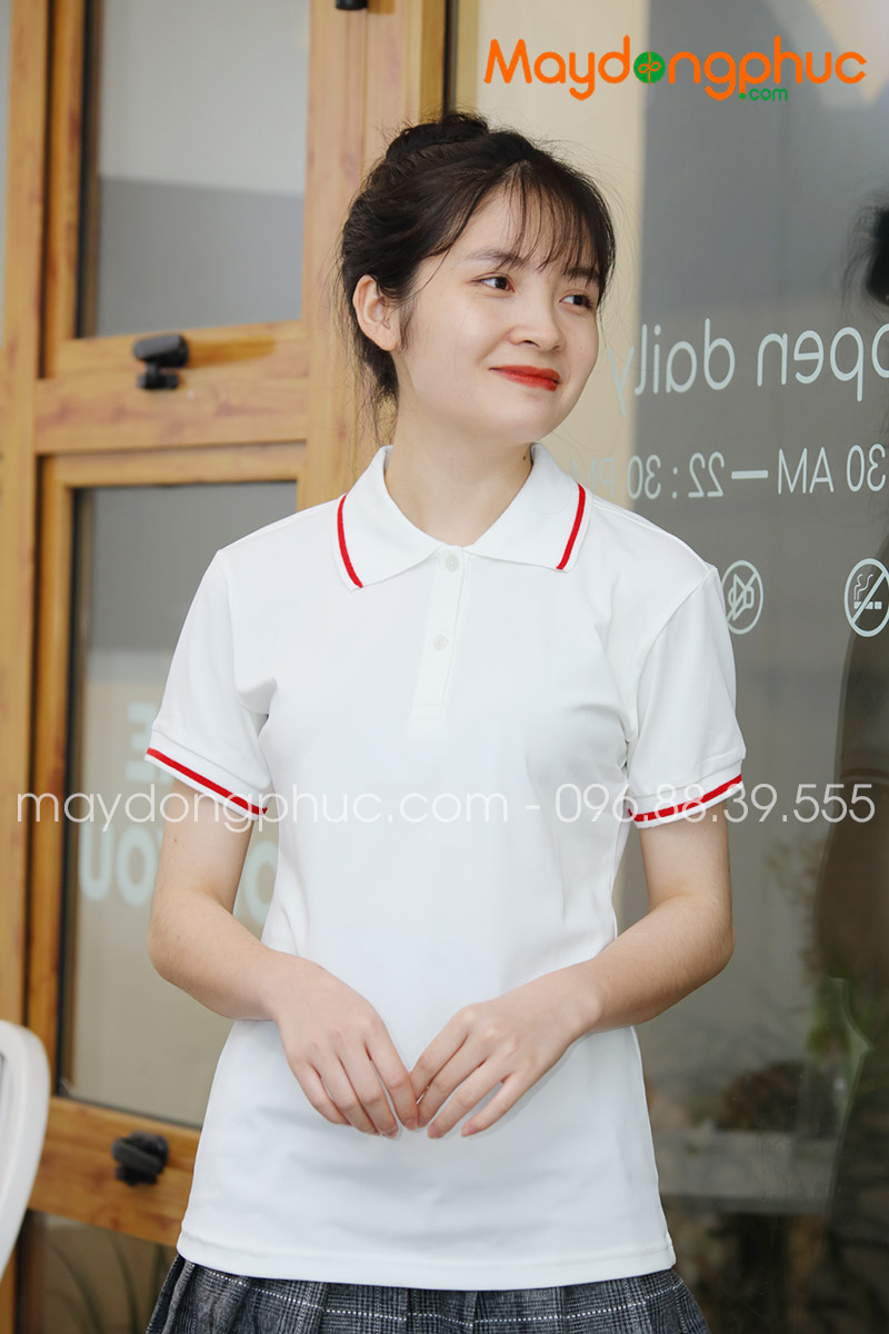 Áo phông polo màu trắng viền đỏ - mẫu 5