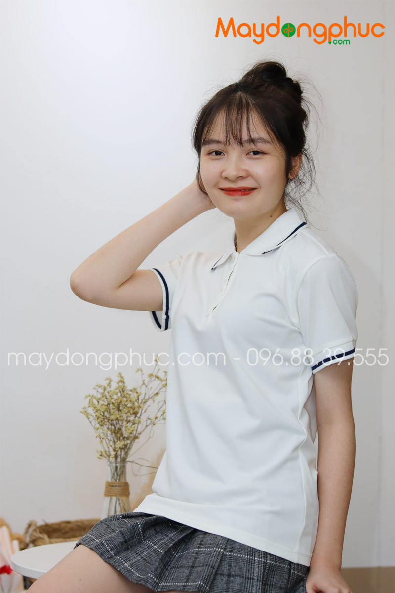 Áo phông polo màu trắng viền xanh đen - mẫu 2