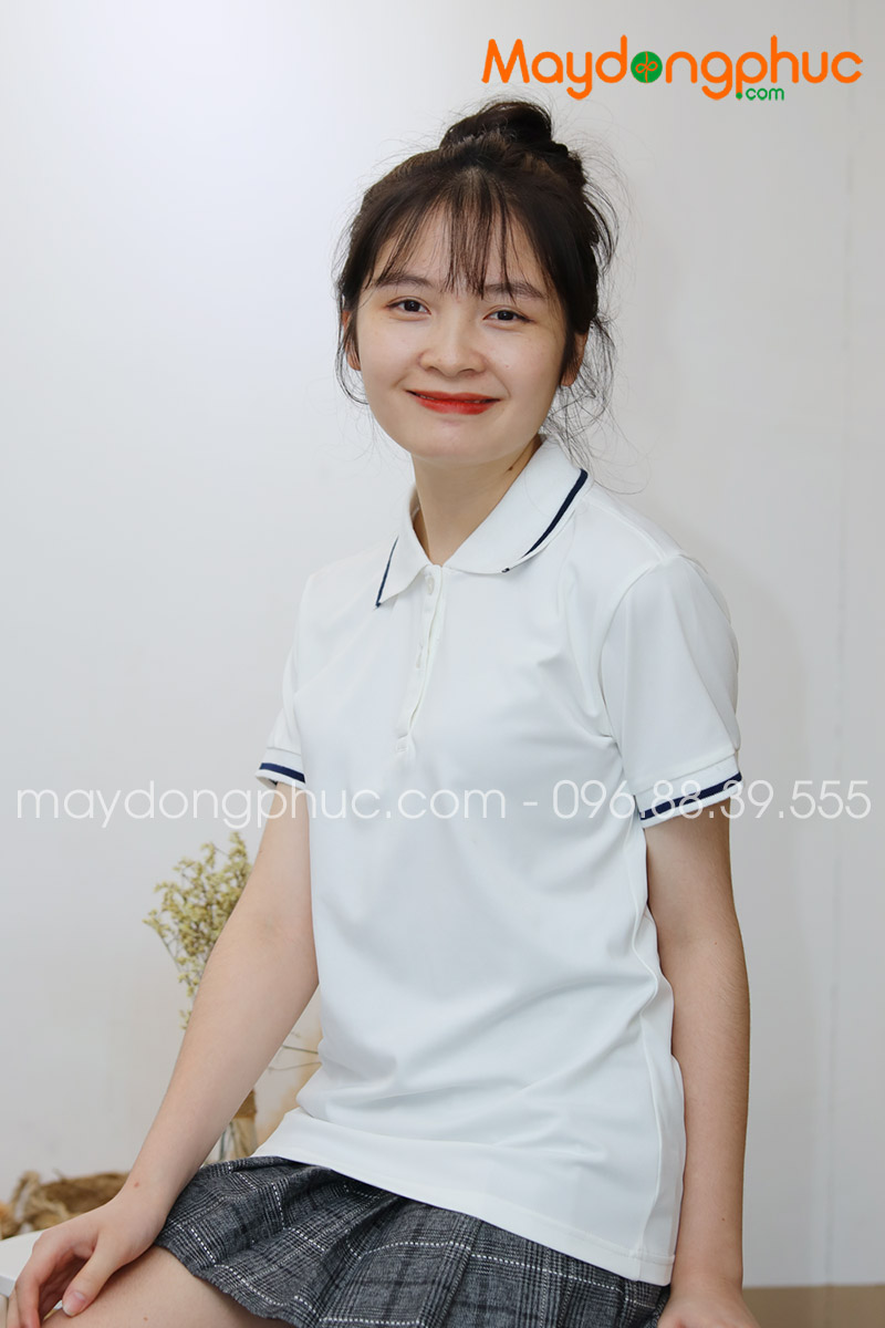 Áo phông polo màu trắng viền xanh đen - mẫu 3