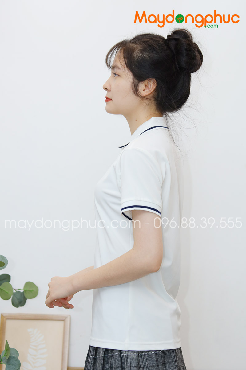 Áo phông polo màu trắng viền xanh đen - mẫu 4