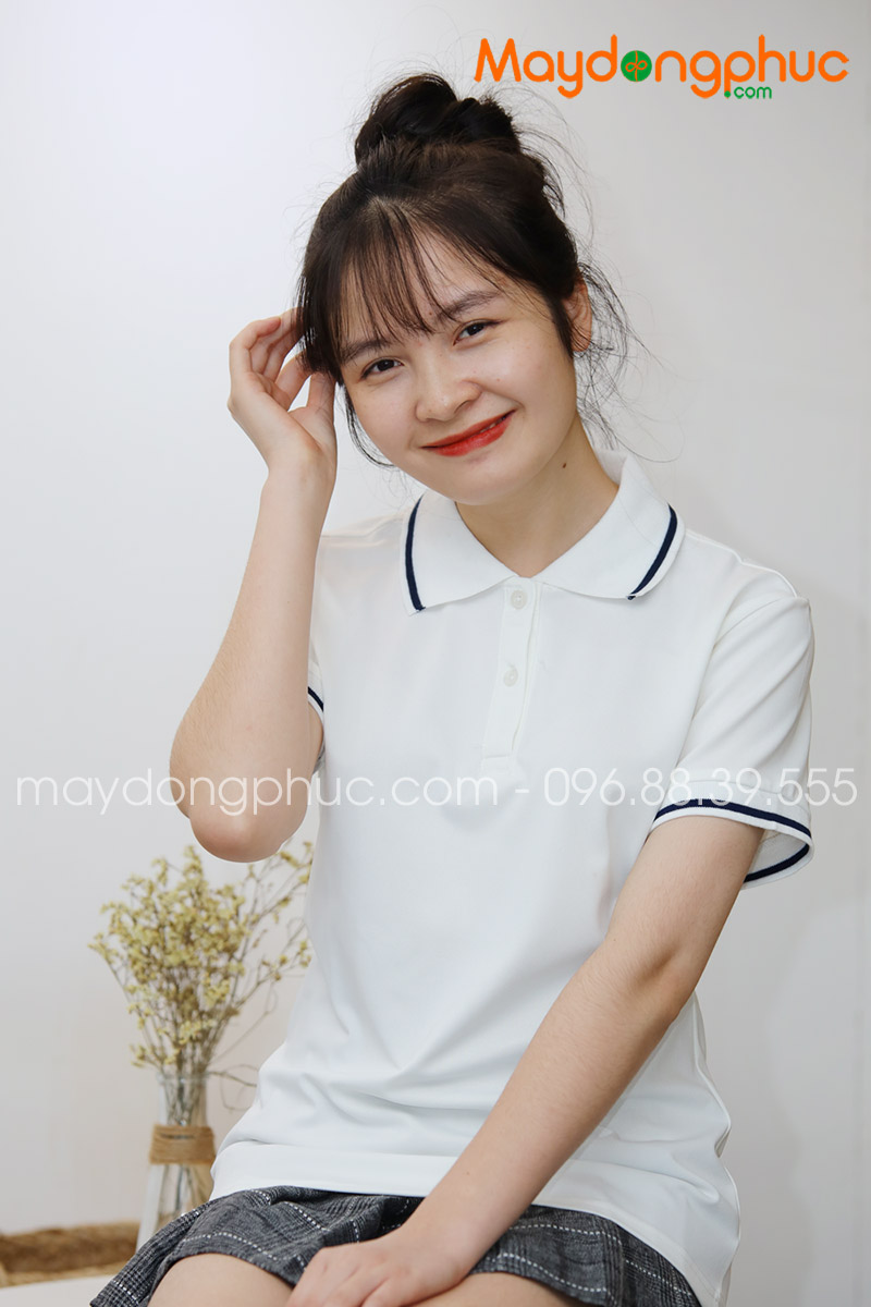 Áo phông polo màu trắng viền xanh đen - mẫu 5