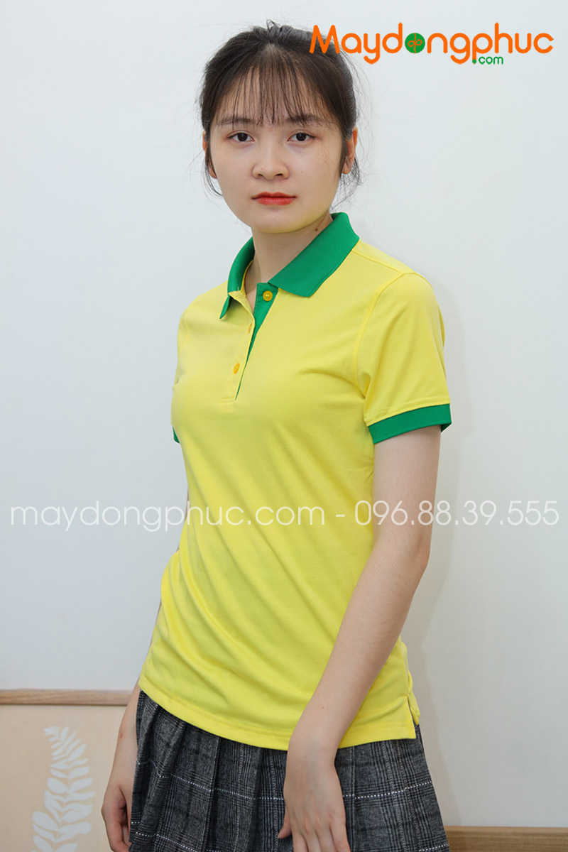 Áo phông polo màu vàng cổ xanh - mẫu 3