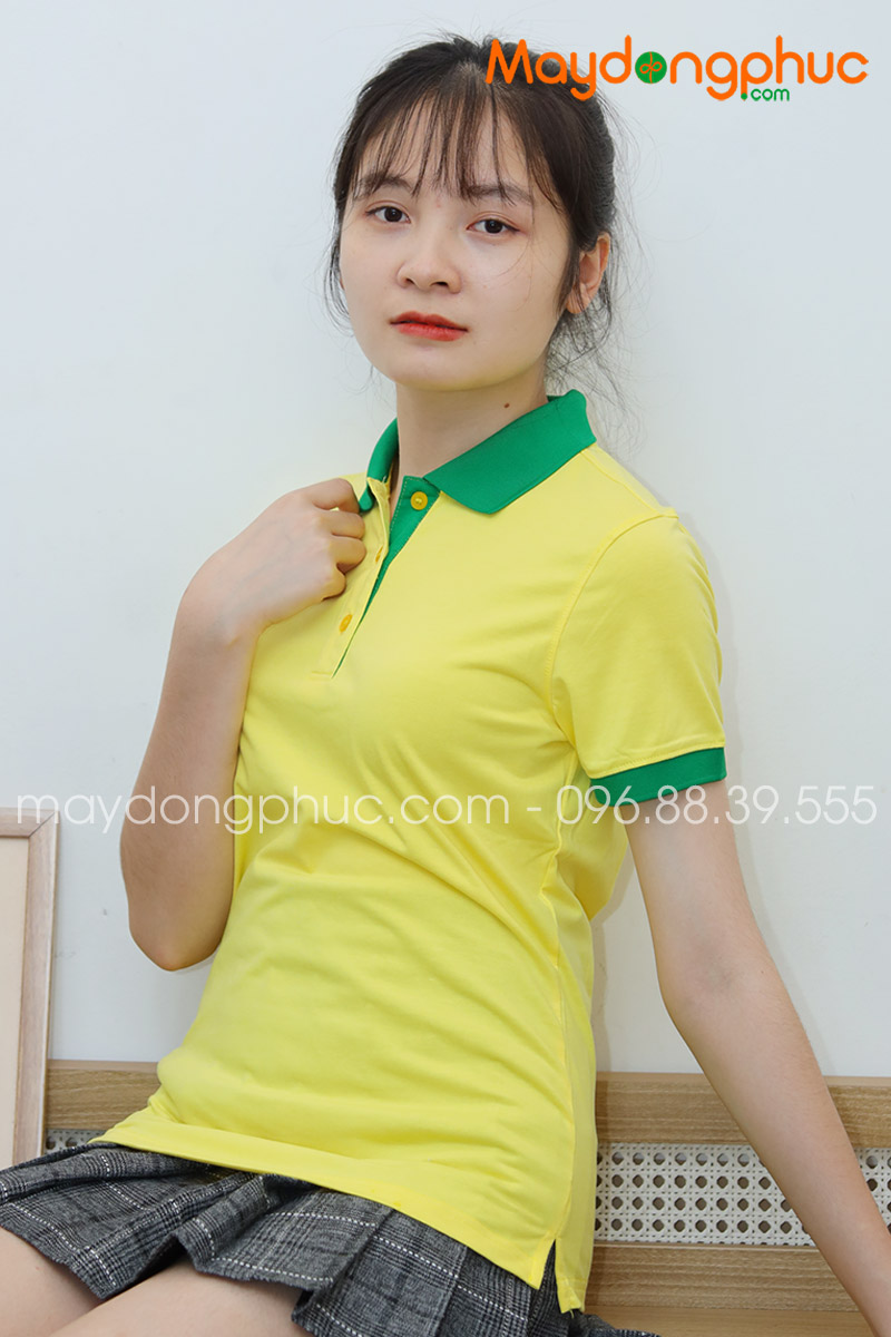 Áo phông polo màu vàng cổ xanh - mẫu 2