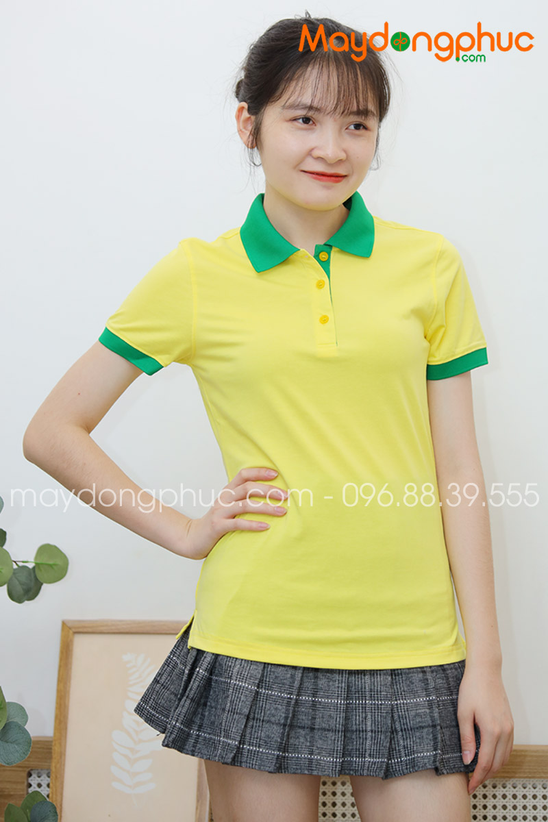 Áo phông polo màu vàng cổ xanh - mẫu 4