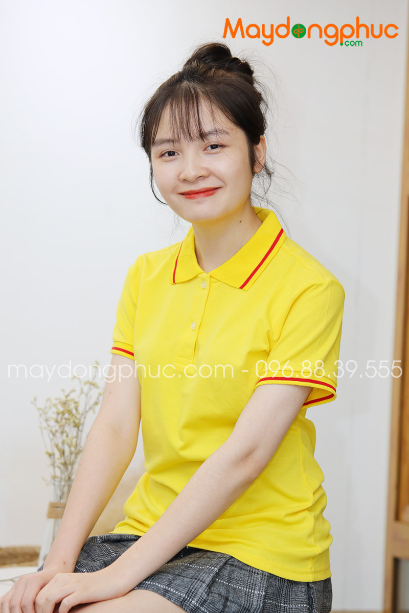 Áo phông polo màu vàng viền đỏ - mẫu 6