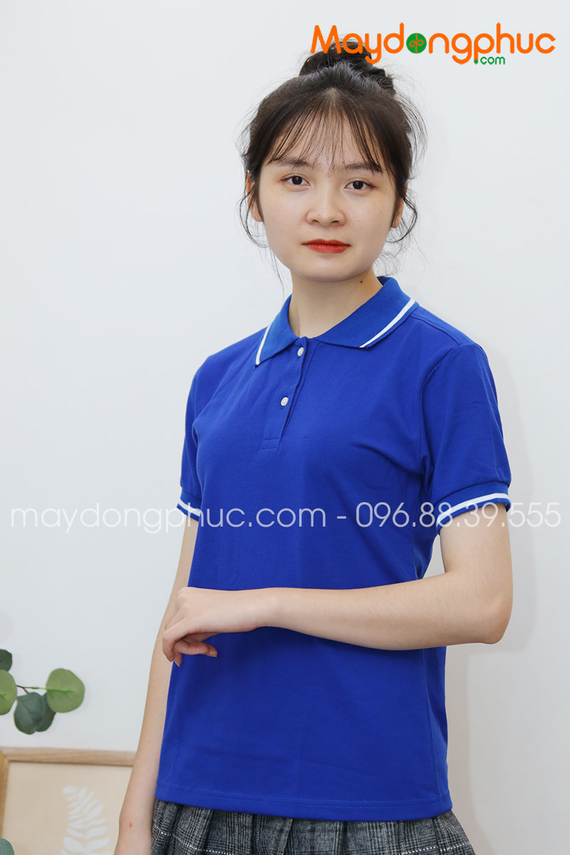Áo phông polo màu xanh dương viền trắng - mẫu 4