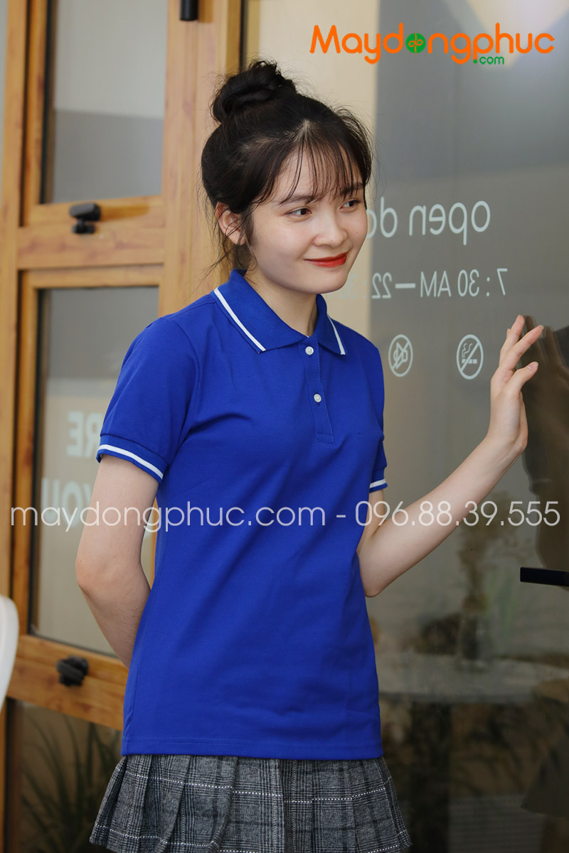 Áo phông polo màu xanh dương viền trắng - mẫu 5