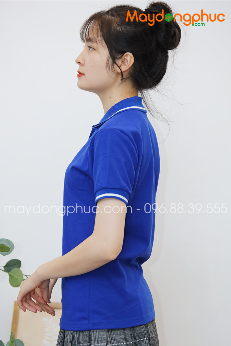 Áo phông polo màu xanh dương viền trắng - mẫu 2