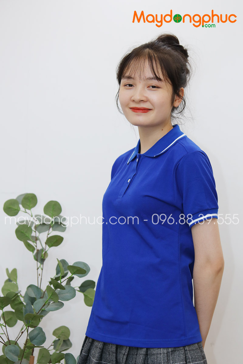Áo phông polo màu xanh dương viền trắng - mẫu 3