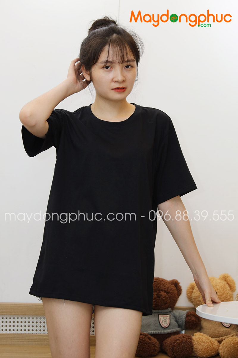 Áo phông tay lỡ màu đen - mẫu 2