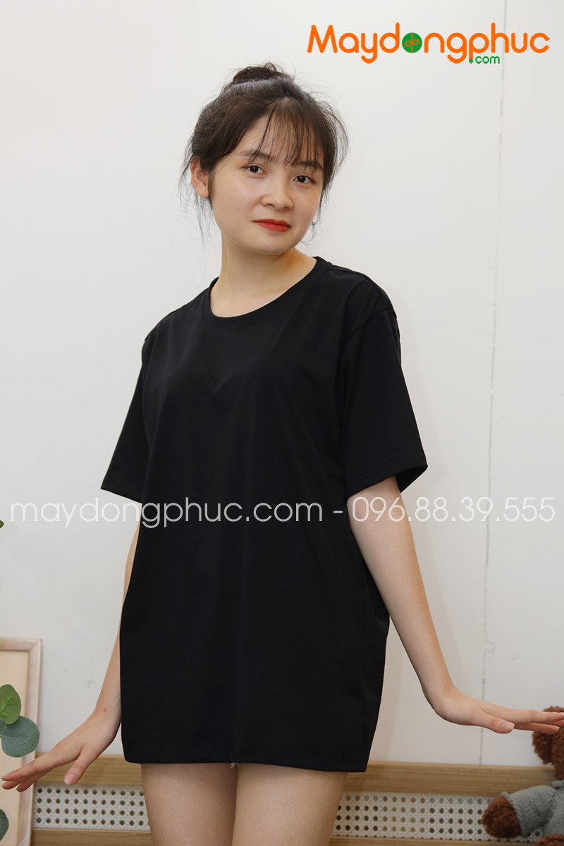 Áo phông tay lỡ màu đen - mẫu 4