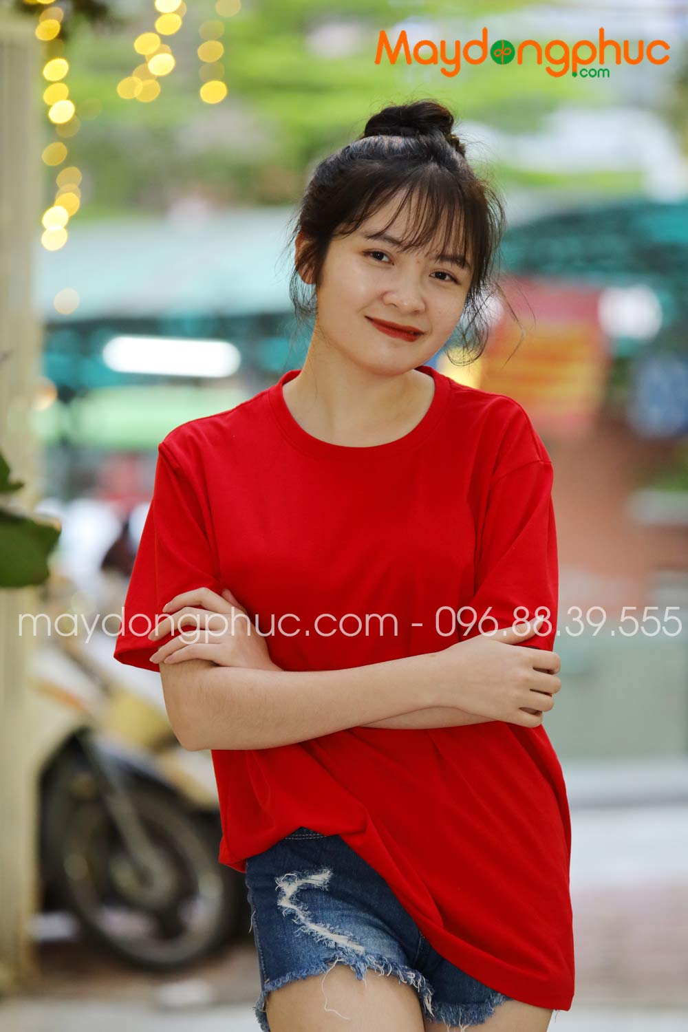 Áo phông tay lỡ màu đỏ - mẫu 6